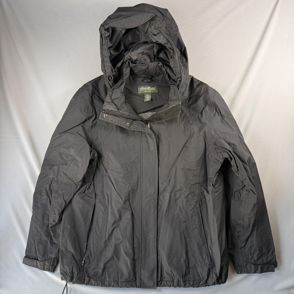 Eddie Bauer Jacket Mens XL Gray Hooded Nylon Windbreaker Lightweight Outdoor